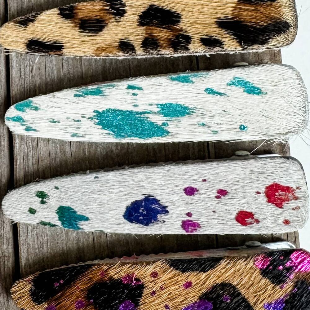Western Hair-On Cowhide Barrette | Rainbow